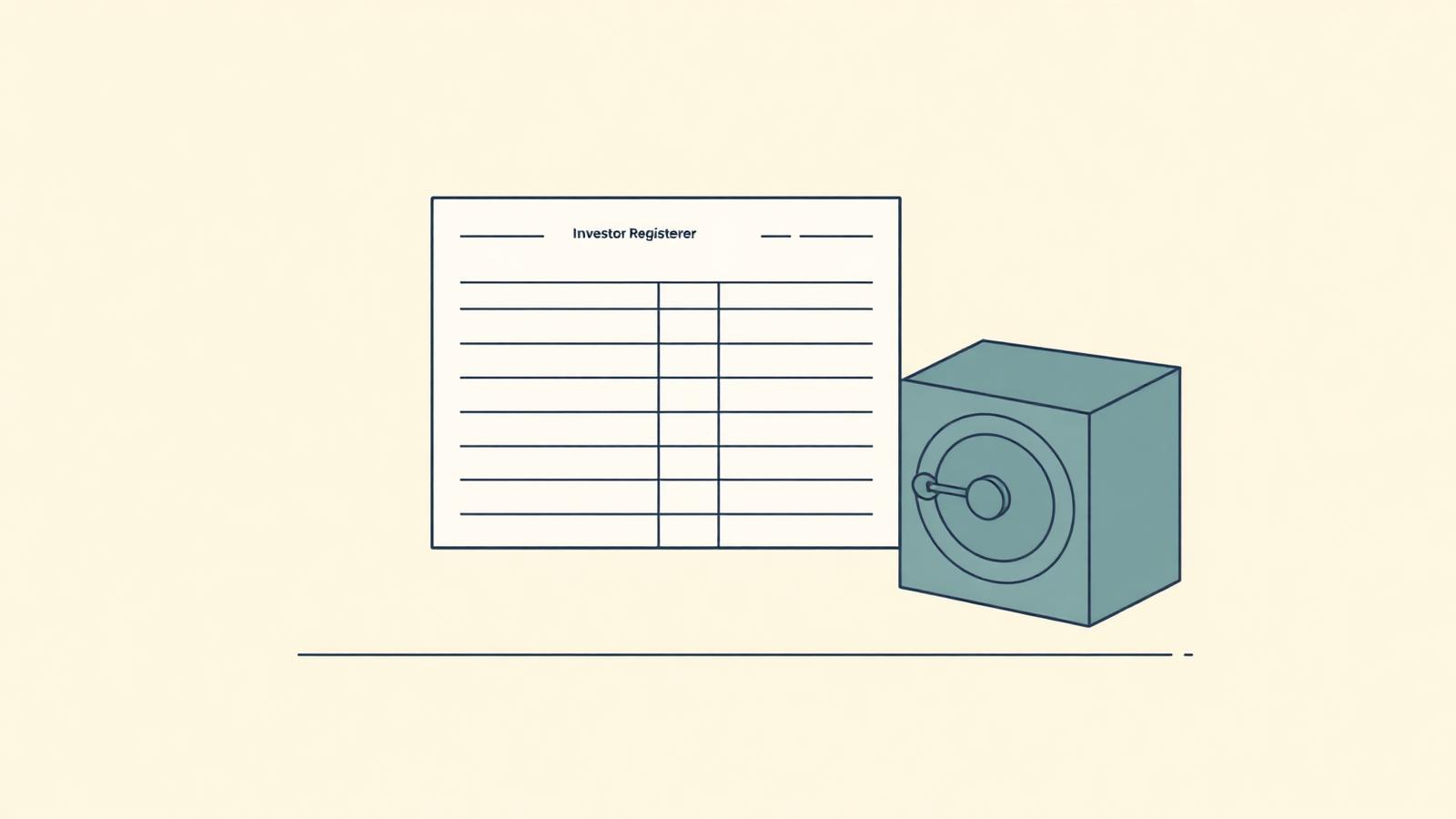 Illustration of an investor register beside a custody vault
