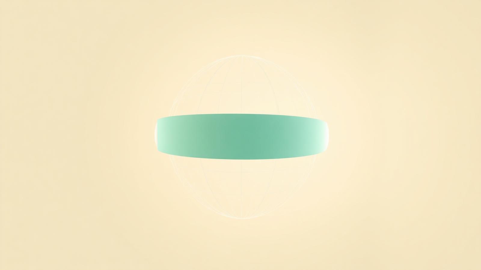 Wireframe 360 sphere with a headset silhouette in sage and cream tones